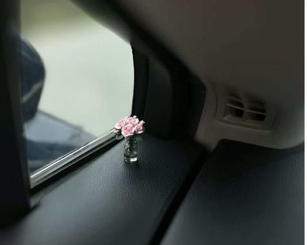 Mini Rose Style Car Dashboard Decor, Cute and Realistic Design, Versatile Placement for Interior Ambiance (Set)