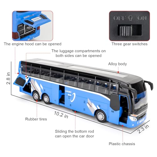 Modelo de autobús de lujo escala 1:24 azul miniatura 2