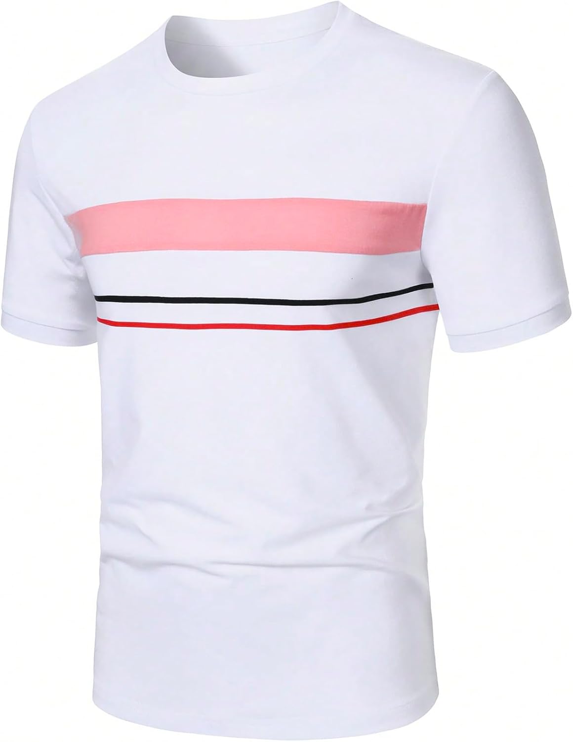 Men's Striped Color Block Tee Tops Crewneck Short Sleeve Summer T Shirts - Image 4