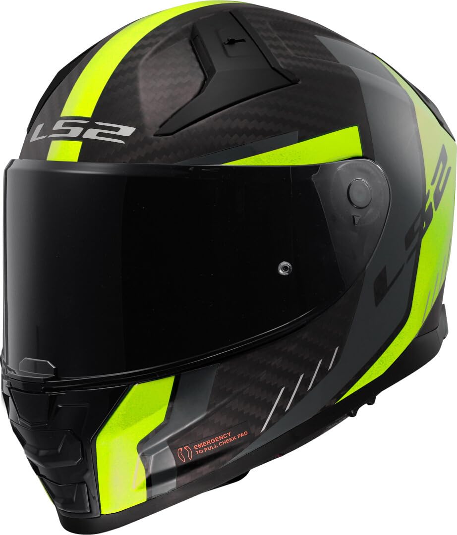 LS2, Casco Moto Integral VECTOR II CARBON GRID Matt H-V Yellow, M | Antiempañamiento