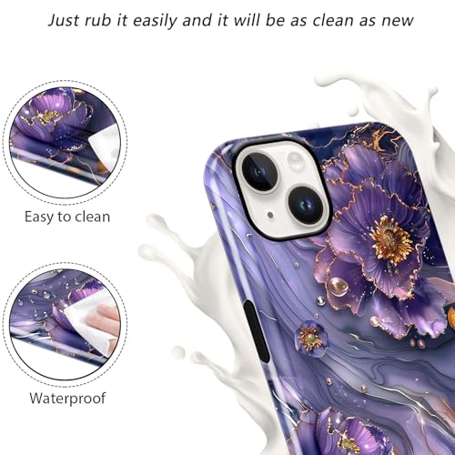 Coque iPhone 13 marbre floral haut de gamme avec veines or - 4