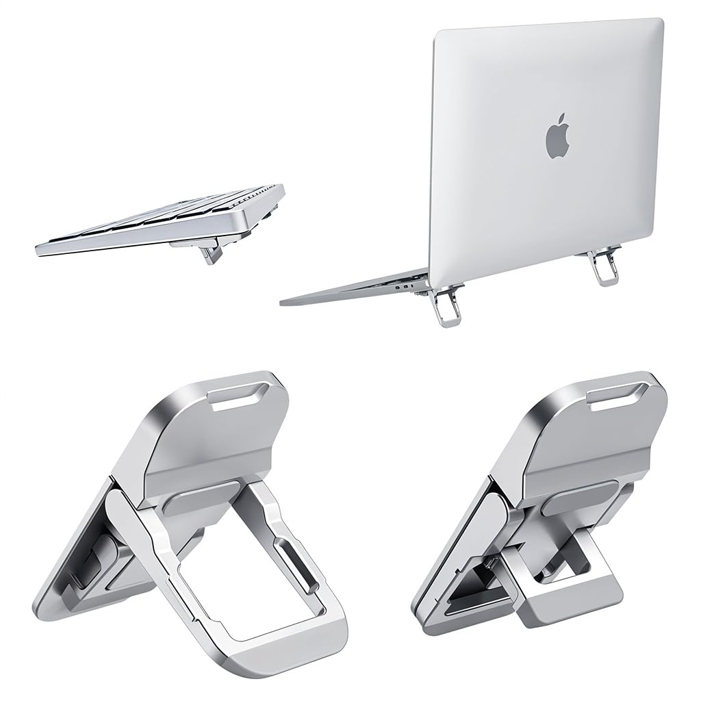 ZORBES® Portable Invisible Laptop Riser Stand, 2 Mini Self-Adhesive Alloy Metal Folding Desk Stand, Lightweight Laptop Desk Feet for MacBook, Lenovo, HP, Dell, Laptops & Tablets, 2pc (Silvery) ZORBES® Portable Invisible Laptop Riser Stand, 2 Mini Self-Adhesive Alloy Metal Folding Desk Stand, Lightweight Laptop Desk Feet for MacBook, Lenovo, HP, Dell, Laptops & Tablets, 2pc (Silvery)