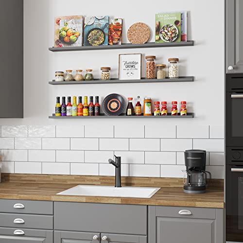 Wallniture Denver 46" Floating Shelves For Wall Decor, Gray Wall Bookshelf For Nursery Decor, Picture Ledge Shelf For Bedroom, Nursery Shelves, Kids Bookshelf, Wall Shelf Set Of 3 For Living Room #TOP7