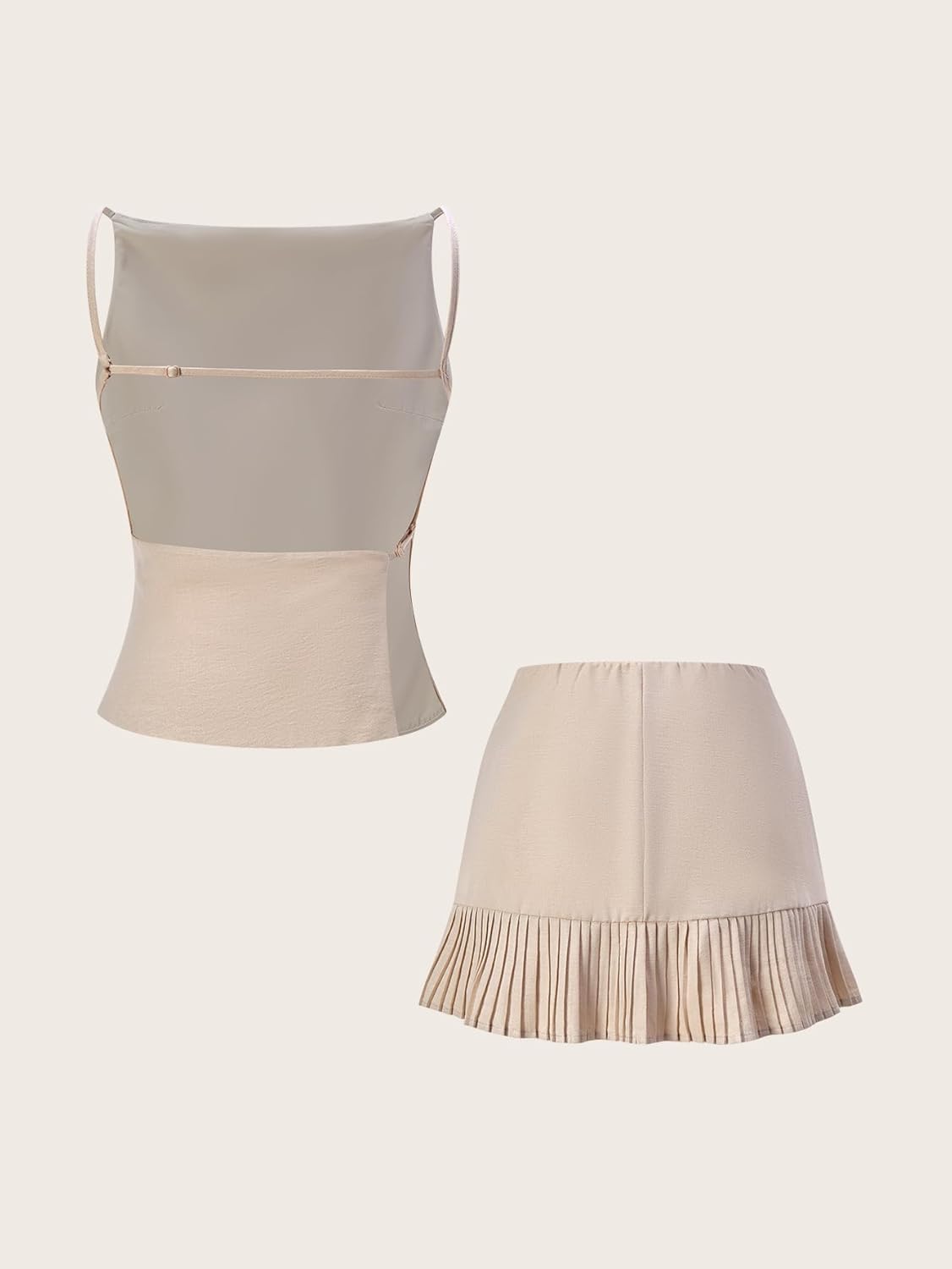 Women's 2 Piece Going Out Outfits Backless Boat Neck Asymmetrical Top and Pleated Mini Skirt Party Set - Image 2