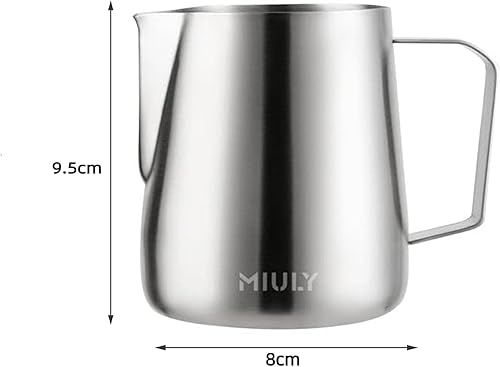 Miniatura 2 de Miuly Jarra espumadora de leche, 14 oz14.2 fl oz, taza espumadora de leche de acero inoxidable 304 con escala interna, accesorios de espresso, jarra