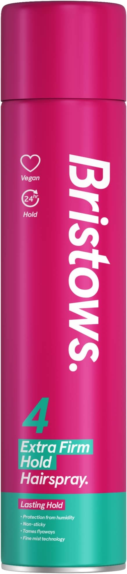 Bristow's Extra Firm Hold Hairspray (pack of 6) up to 24 hours hold, tames flyaways, non-sticky, Vegan, protects against humidity, 400ml.
