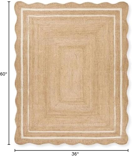 Sanwariya Rugs Export - Alfombra festoneada de yute natural, alfombra bohemia decorativa tejida a mano, alfombra decorativa personalizada (BD1) (3 x