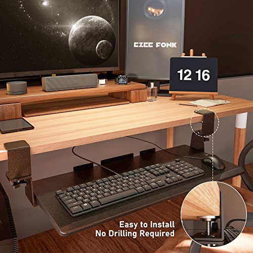 Ezeefonk 26.38" Adjustable Keyboard Tray Under Desk Slide Pull Out Computer Keyboard Holder With C Clamp Mount System Computer Keyboard Stand For Home Or Office No Need To Punch Holes In The Desk #TOP2