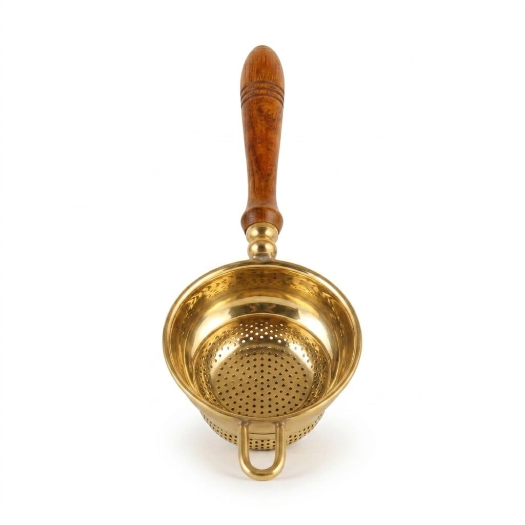 Akshata® Teas Brass Tea Strainer with Wooden Handle | Handcrafted Loose Leaf Tea & Coffee Steeper | Fine Mesh Eco-Friendly Filter | Durable Reusable Chai Strainer for Kitchen & Gifting 1piece-image-29