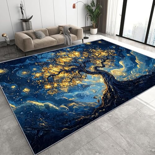 Tapis Arbre de la Vie 160x230 Peinture à l'Huile en Flanelle Premium