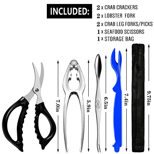 Crab Leg Crackers And Tools - 7 Piece Seafood Tools Upgrade Stainless Steel Lobster Crackers And Picks Set #TOP5