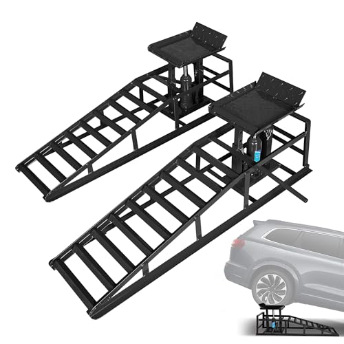 LOCKIETTA Hydraulic Car Ramps 2 PCS, 11050LBS Heavy Duty Car Ramp with Hydraulic Jack, Ramps for Oil Changes High Lift 9
