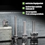 Śruby sześciokątne M8 x 60 mm, zestaw 12 zestawów, nakrętki M8, nakrętki sześciokątne, DIN 933, śruby ze stali nierdzewnej, A2, V2A, pełny gwint, śruby maszynowe, mocowanie budowlane, montaż mebli