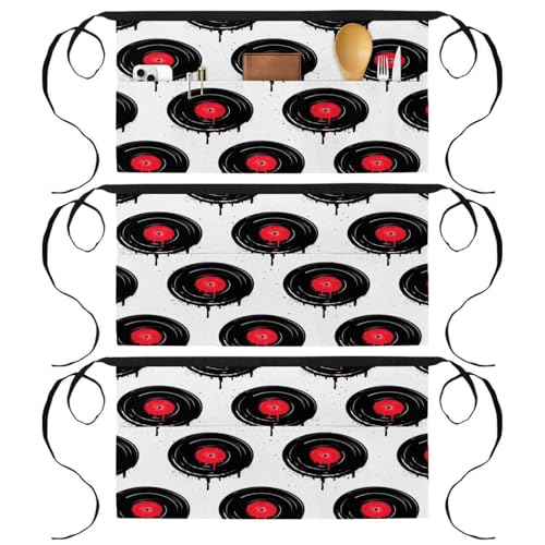 Lot de 3 tabliers courts de chef avec 3 poches à motif vinyle fondu