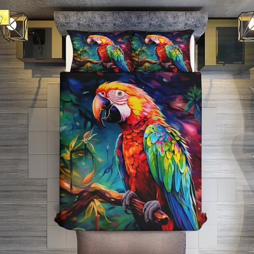 Housse de couette perroquet 3D en microfibre douce et zippée facile - 3