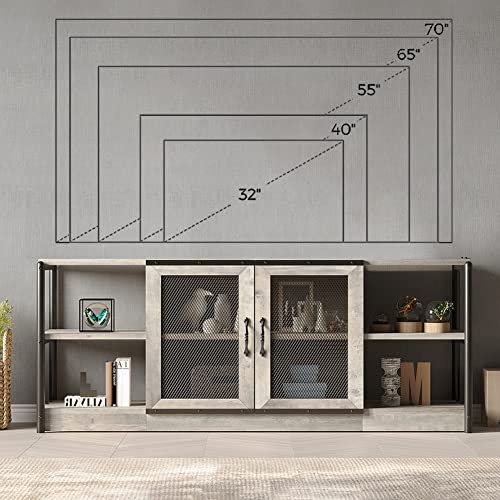 Amyove Tv Stand For 65+ Inch Tv, Industrial Entertainment Center Tv Media Console Table, Farmhouse Tv Stand With Storage, Mesh Door And Shelves, Gray Tv Console Cabinet Furniture For Living Room #TOP5