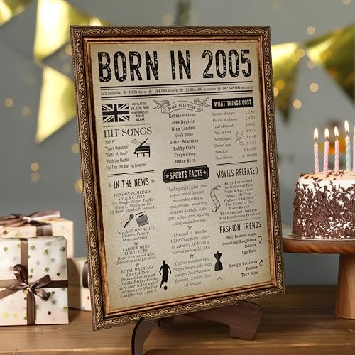 CROWNLY CRYSTAL® Born in 2005 British History Print 21th Birthday Gift Vintage Wall Art Retro Home Decor UK Facts Print British History Year You Were Born 2005 Poster