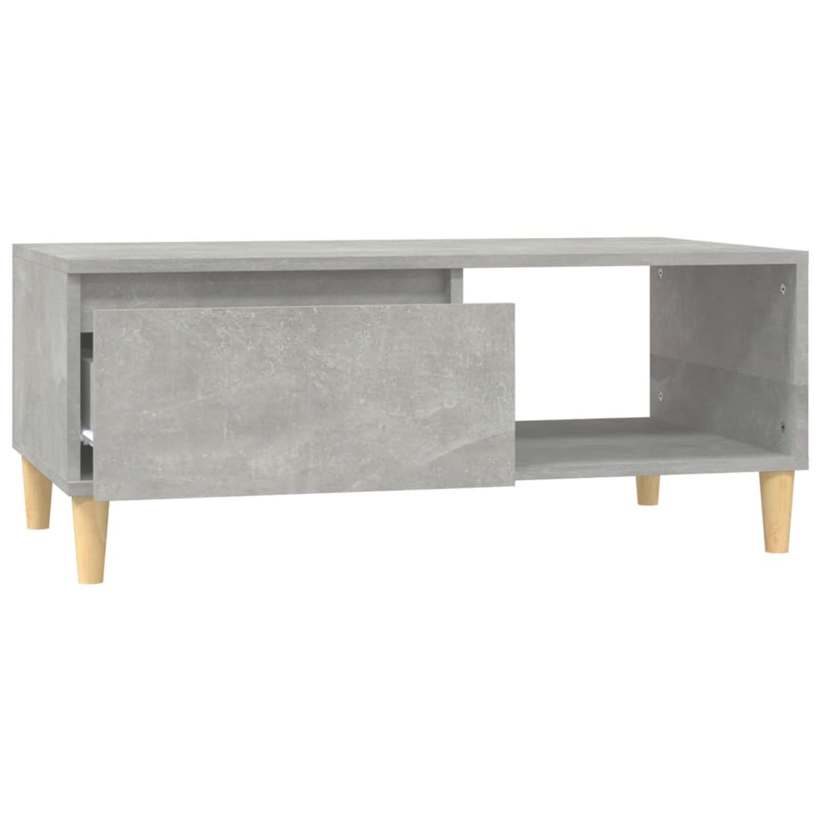 Mesa de centro escandinava con almacenamiento, 90x50x36,5 cm, gris hormigón, madera contrachapada y eucalipto