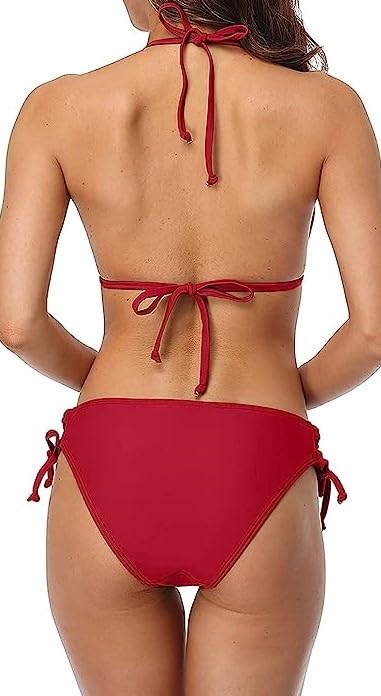 M.A.1 Women's Two-Piece Swimsuit, Halter Neck Top with Side-Tie Bottom (in, Alpha, Free Size, Regular, Plus Size, RED)