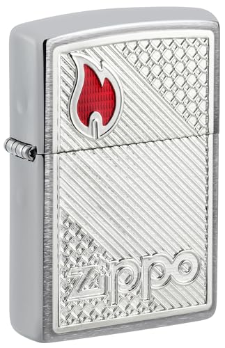 Zippo Sturmfeuerzeug - Red Logo Tiles Pattern, Brushed Chrome, Emblem - Nachfüllbar - Wiederverwendbar - Windfestes Design - Geschenkbox - Made in USA Zippo Sturmfeuerzeug - Red Logo Tiles Pattern, Brushed Chrome, Emblem - Nachfüllbar - Wiederverwendbar - Windfestes Design - Geschenkbox - Made in USA