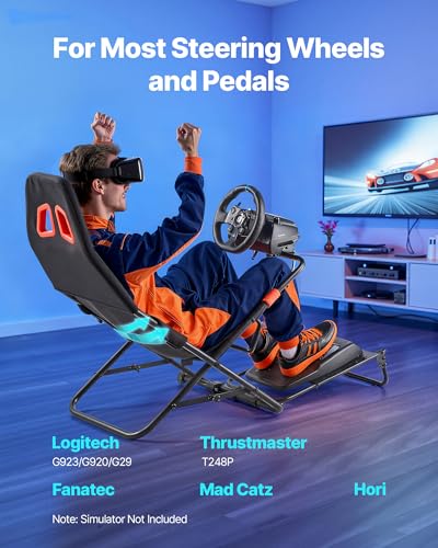 Image of VEVOR Portable Racing Wheel Stand, Foldable & Adjustable Steering Sim Wheel Stand, 18.5 in Seat Inner Width, Compatible with Logitech G923 /G920 /G29, Thrustmaster T248P, Fanatec, Hori, Mad Catz, Black
