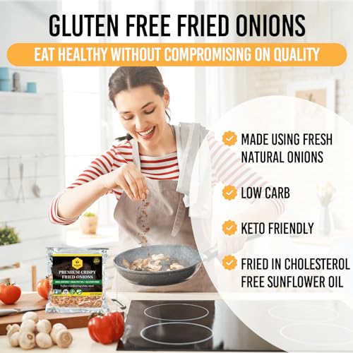 Crispy Fried Onions | 100% Natural (Non-GMO) | Gluten Free | KETO Friendly | No Sodium | Low Carb | Resealable Bag | 16 oz | By Nawabi Life