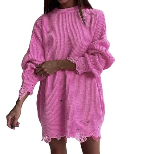 lokifui Women’s Ripped Oversized Sweater Knit Long Sleeve Pullover Tunic
