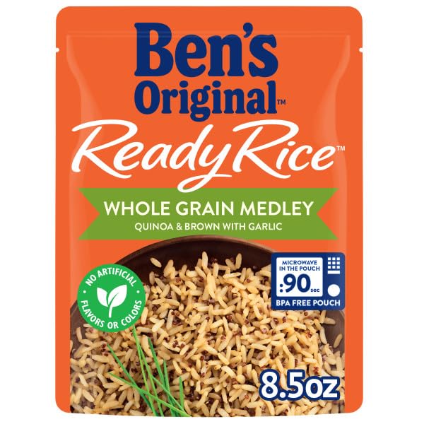 BEN'S ORIGINAL Ready Rice Whole Grain Medley Quinoa and Brown Flavored Rice, Easy Dinner Side, 8.5 oz Pouch (Pack of 12)