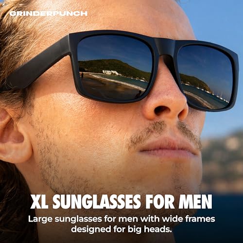 Image of grinderPUNCH XL XXL Sunglasses Men Big Head Extra Large Wide Polarized | Big Head XL XXL Regular Fit, Extra Wide Oversized Frame, Large Face, Polarized UV400 Lens, Driving Fishing Golf Sport