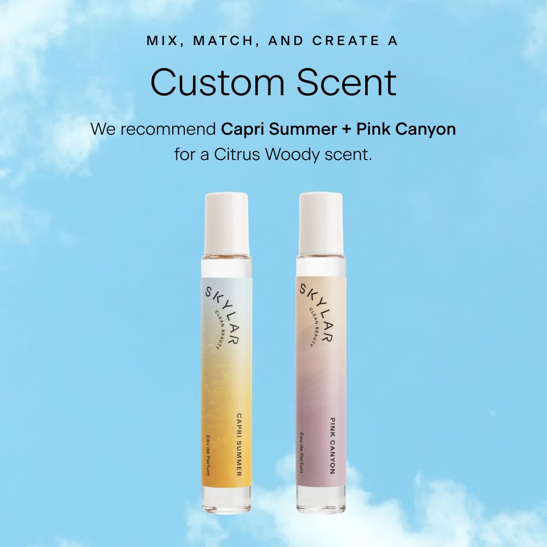 Skylar Capri Summer and Pink Canyon Eau de Perfume Layering 2 Pack- Hypoallergenic & Clean Perfume for Women & Men, Vegan & Safe for Sensitive Skin- (10mL /0.33 Fl oz)