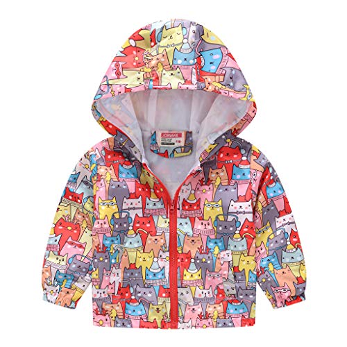 Image of TUIJI Toddler Boys Girls Cartoon Print Zip Jacket Hooded Trench Lightweight Kids Coats Windbreaker Casual Outerwear