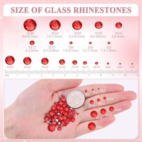 Image of 2000PCS SS16 /4mm Crystal Glass Rhinestones for Bedazzling (Light Red) | Flatback Rhinestones for Crafting DIY Crafts Nail Art Makeup, Light Siam Gems Diamond Charms for Tumbler Shoes Clothing Mug