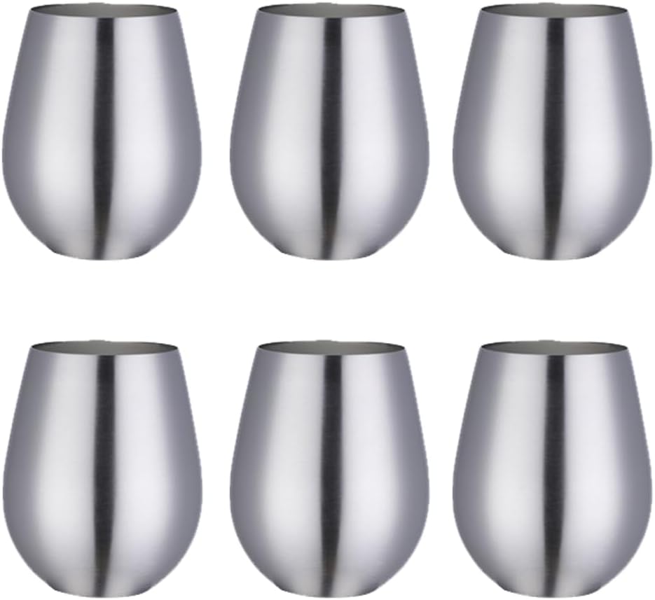 17 oz Stainless Steel Stemless Wine Glass, Unbreakable Outdoor Portable Wine Tumbler for the Pool, Camping, Cookouts, Travel Set of 6 Metal Drinking Cups Father's Day Oktoberfest (Gold)