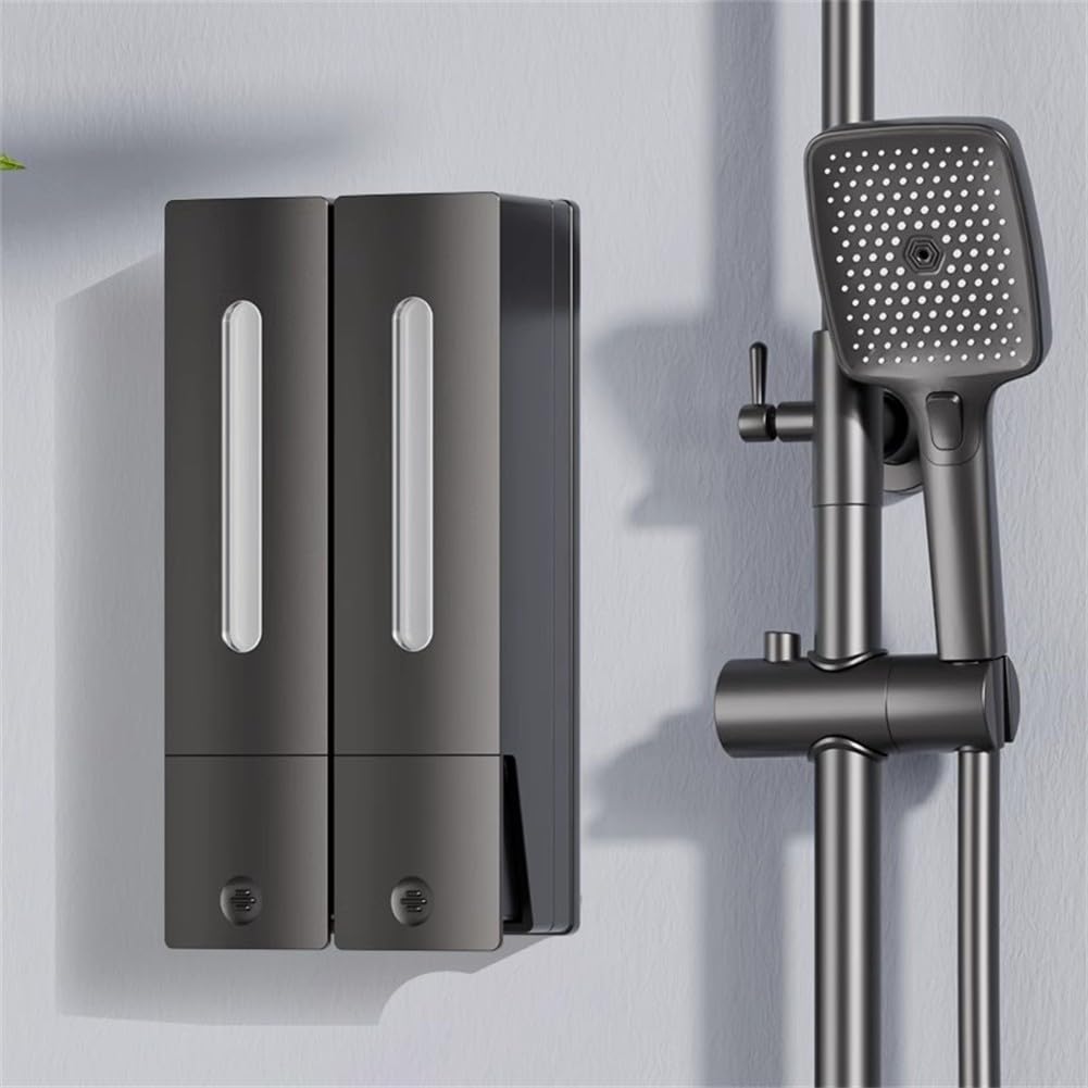 ZYNCUE Dispensador de jabón montado en la pared con botellas a prueba de fugas de 400 ml, bomba antideslizante mejorada, gel de ducha, champú, acondicionador, instalación de perforación, baño, hotel