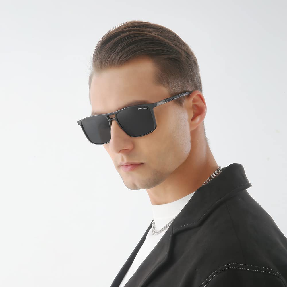 grey jack TR90 Polarized Sunglasses for Men Women Latest Stylish Rectangular Sunglasses | UV Protection | Large Size S2202