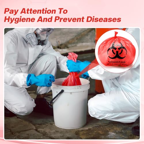 Image of Geiserailie 200 Pack 14.5 inch x 19 inch Biohazard Waste Bags 3 Gallon Red Trash Liner with Hazard Symbol for Infectious Waste Disposal Safe Hospital Supplies