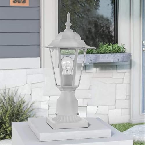 Outdoor Post Lights, Lamp Post Light Fixture With E26 Socket, White Exterior Post Lantern With Clear Glass Shade, Pillar Outside Lighting For Walkway, Driveway, Carriage, Anti-Rust & Waterproof #TOP6