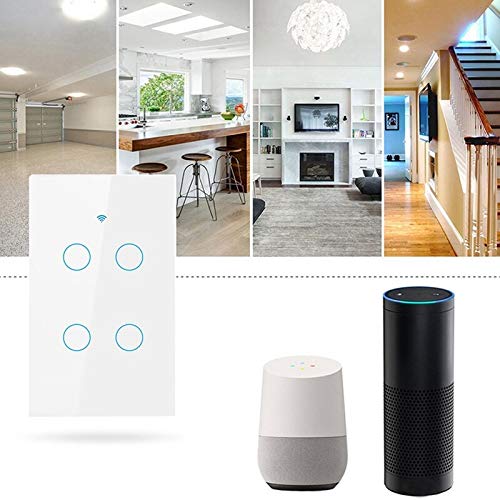 Davitu Remote Controls - Us Wifi Smart Switch 4 Gang Smart Wall Press Light Switch Compatible with Alexa Google Home Mini Ifttt Smart Life Tuya App(Black) - (Color: Black)