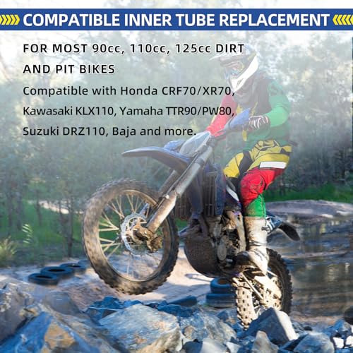 Image of GICOOL 2.75 /3.00-12 inch (80 /100-12) Dirt Bike Replacement Heavy Duty Butyl Inner Tubes, 2 Pack with TR4 Valve Stem, Fits for Honda CRF70 /XR70, Kawasaki KLX110, Yamaha TTR90, Suzuki DRZ110