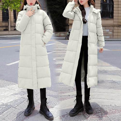 Wkishenl Women Long Quilted Coat Maxi Length Long Sleeve Puffer Jacket Solid Hooded Padded Coats Thick Warm Winter Outerwear4