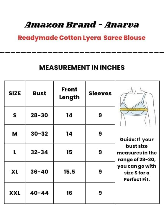 Image of Amazon Brand - Anarva Round Neck Dobby Cotton Lycra Stretchable Elbow Half Sleeve Readymade Saree Blouse for Women Stylish
