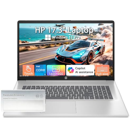 Image of HP 17 Inch Laptop Touchscreen Computer, 17.3 HD+ Business Laptop AI PC, Intel Core 5(> i7-1355U, 10-Core), 64GB RAM 2TB SSD, Windows 11 Pro, Backlit Keyboard, USB-C (Displayport) & HDMI, Copilot Key