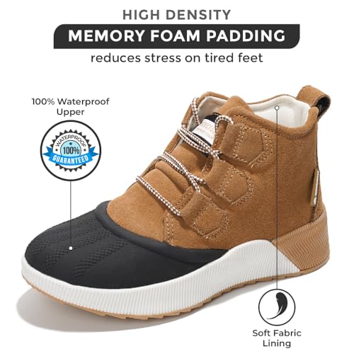 Project Cloud Waterproof Snow Boots for Women - Memory Foam Insole Non-Slip Womens Snow Boots & Winter Shoes with Shoe Lace - Lightweight Indoor Outdoor Shoes (Rhianon, CML, 8.5)