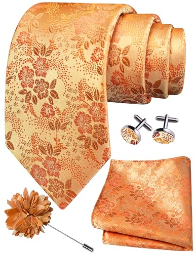 Image of GUSLESON 3.15 inch(8cm) Mens Floral Tie and Lapel Pin Necktie Hankerchief Cufflinks Set for Men