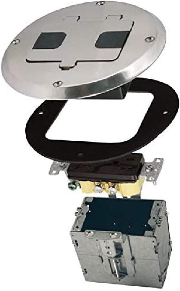RACO 6239NI Floor Kit with Recessed Duplex 15A TR Device and Adjustable Steel Box, 1-Gang, Nickel