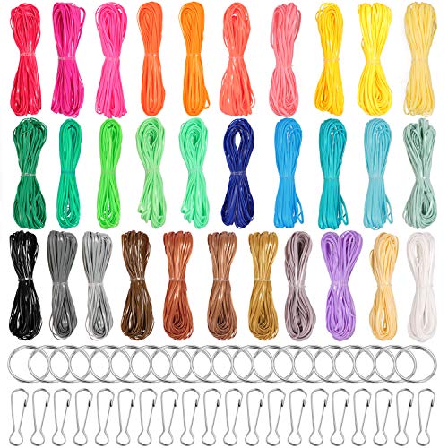 SUBANG 31 Colors 508 Feet Plastic Lacing Cord Plastic Gimp Ropes for Jewelry Making with 40 Pieces Snap Clip Hooks Keychain Ring Clips SUBANG 31 Colors 508 Feet Plastic Lacing Cord Plastic Gimp Ropes for Jewelry Making with 40 Pieces Snap Clip Hooks Keychain Ring Clips