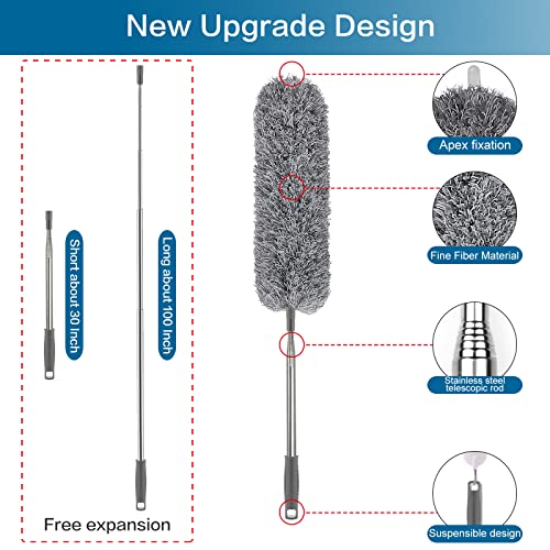 Staubwedel Teleskop Waschbar, Staubwedel lang ausziehbar bis 75-250 cm, FUUNSOO Staubwischer Biegbar Mit Teleskopstange Staubbesen, Dust Staubwischer für alle Duster Oberflächen - [Neue Upgrade]