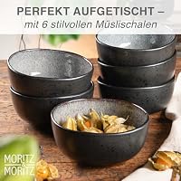 Moritz & Moritz Müslischalen 6er Set Grau - Steingut Bowls ca. 500 ml Füllmenge, einzigartiger Farbverlauf, robust und spülmaschinengeeignet - Serie Organic – Ansicht 2