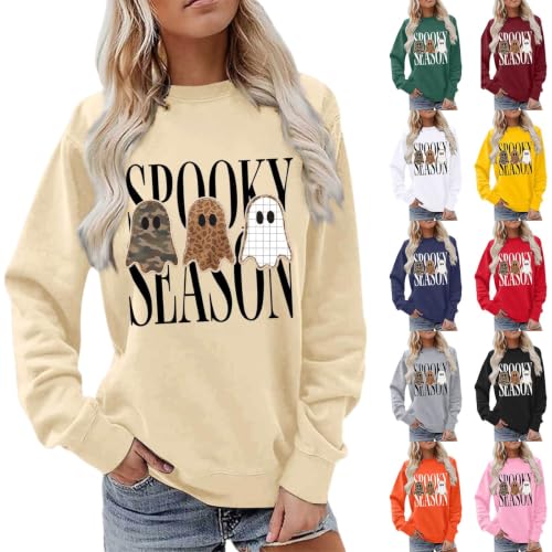 Spooky Season Halloween Sweatshirt Women Leopard Camo Plaid Ghost Pullover - image 1