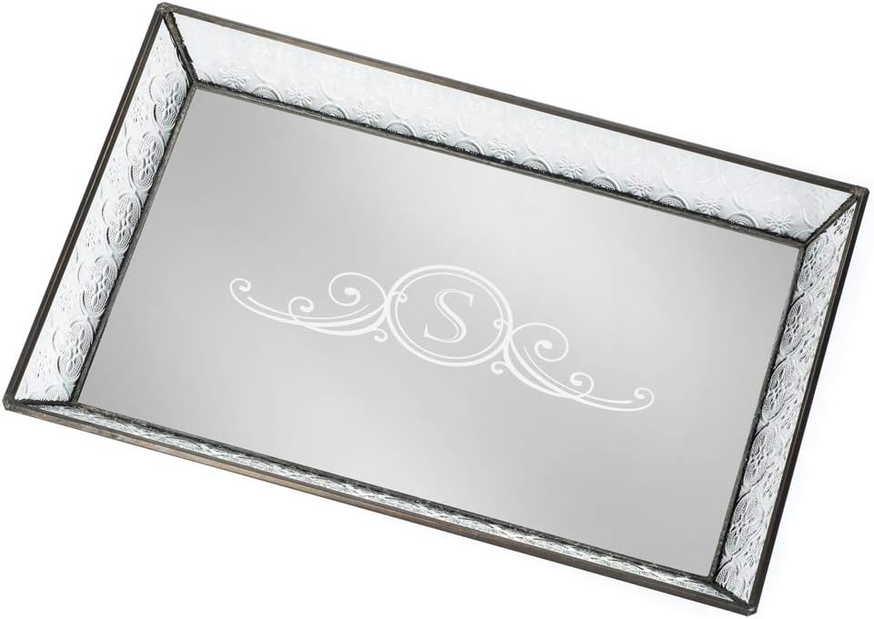 J Devlin Tra 106-1 ET207 Personalized Vintage Glass Jewelry Tray with Mirrored Bottom Monogrammed Decorative Dresser Engraved Vanity Organizer